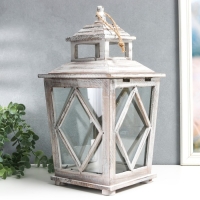 Подсвечник дерево на 1 свечу "Ромб на фонарике" коричневый состаренный 40х20х17 см