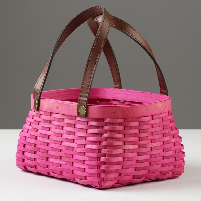 Корзина плетеная, 21 x 16 x 10/22 см, розовая, секвойя Корзина плетеная, 21 x 16 x 10/22 см, розовая, секвойя