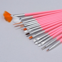 Набор кистей для наращивания и дизайна ногтей, 15 шт, цвет розовый