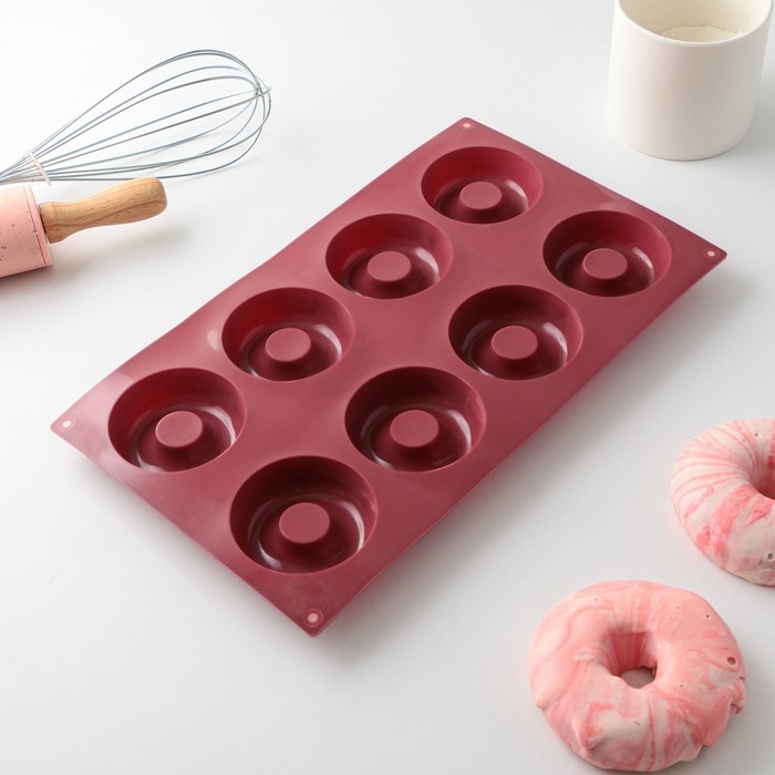 Форма для выпечки Доляна &laquo;Сладости. Пончики&raquo;, 29&times;17 см, 8 ячеек (d=6 см), цвет МИКС