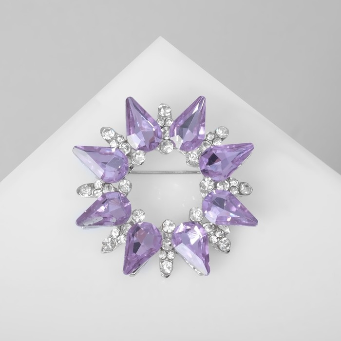 Брошь &laquo;Сияние ореол&raquo;, цвет бело-сиреневый в серебре