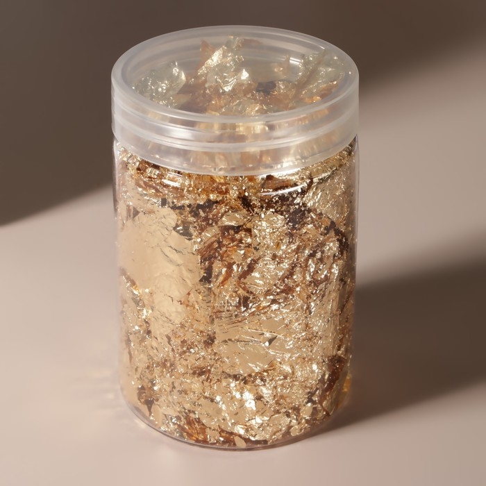 Поталь для декора ногтей, 3 гр, в пластиковой банке, цвет золотистый