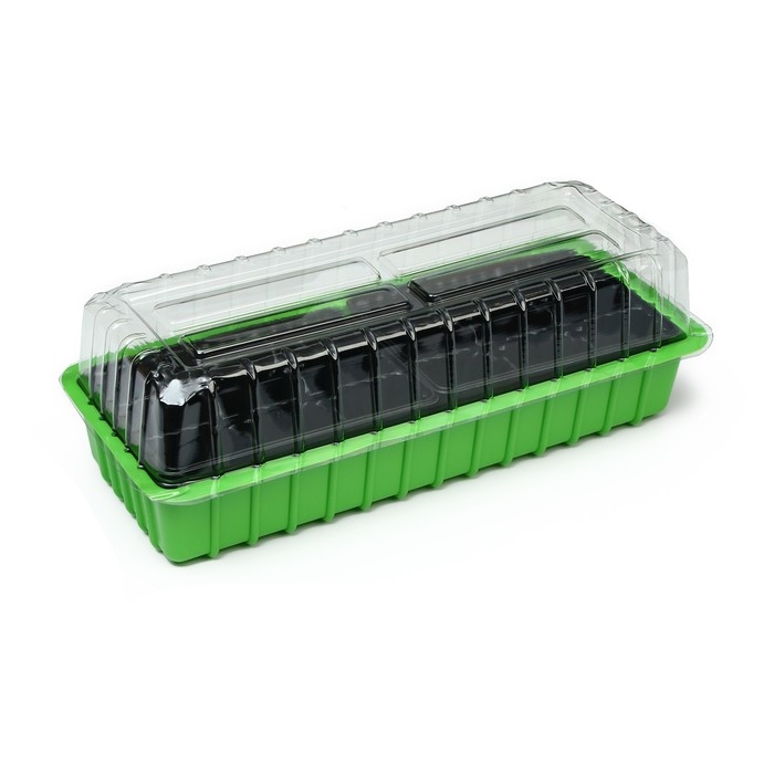 Мини-парник для рассады, 40 &times; 16 &times; 13 см, 2 вставки, 18 ячеек, Greengo