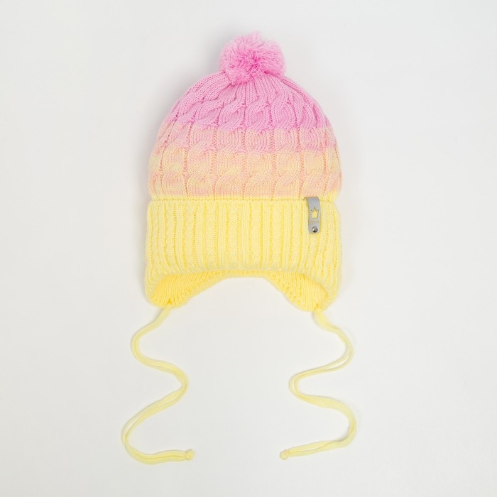 Шапка для девочки, цвет розовый/желтый, размер 53-56 см