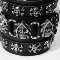 Браслет кожа &laquo;Череп&raquo; широкий, цвет чёрный с серебром, 26,5 см