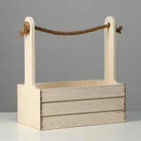 Кашпо деревянное 25.5&times;15&times;28 см "Прованс", ручка канат, бежевый