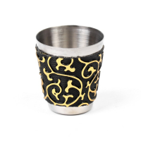 Подарочный набор 3 в 1 "Завитки", чёрный с золотистым узором: фляжка 210 мл + воронка и рюмка