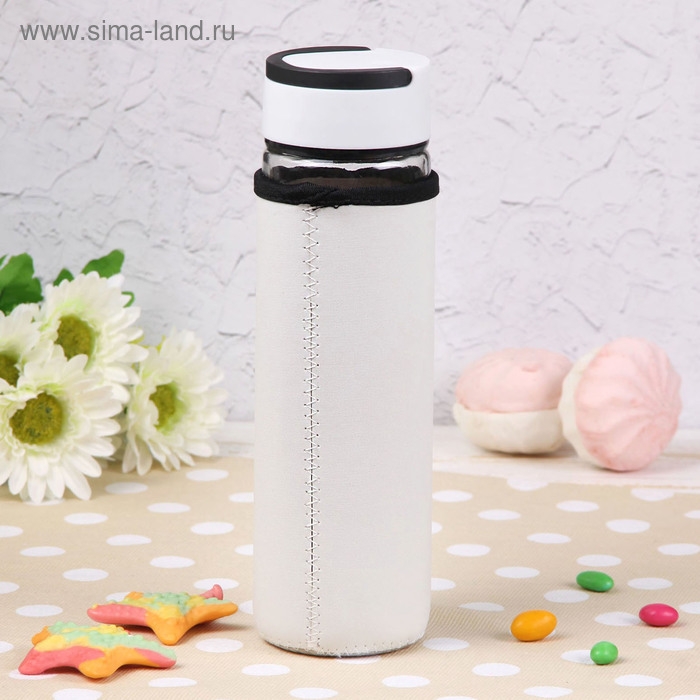 Бутылка для воды стеклянная с ручкой в чехле «Завтрак», 500 мл, h=23,5 см, рисунок МИКС Бутылка для воды стеклянная с ручкой в чехле «Завтрак», 500 мл, h=23,5 см, рисунок МИКС