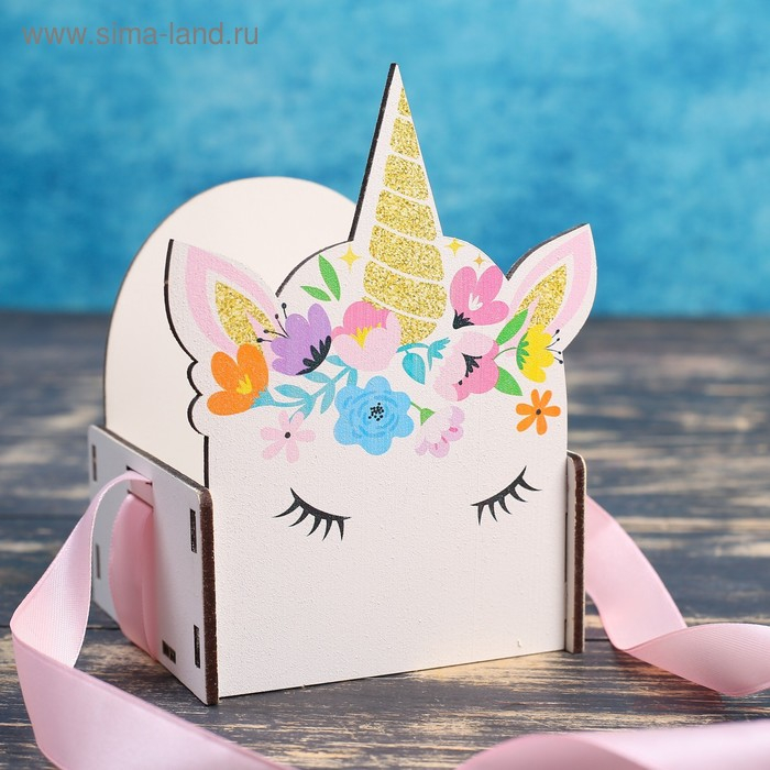 Кашпо деревянное 11×9.5×14.5 см уникальное Кашпо деревянное 11×9.5×14.5 см уникальное "Конверт Единорог", ручка лента, с печатью