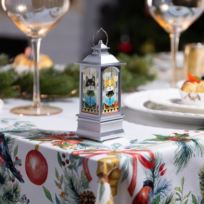 Светодиодная фигура &laquo;Серебристый фонарь с котиками&raquo; 5 &times; 12 &times; 5 см, пластик, батарейки AG13х3 (в комплекте), свечение тёплое белое