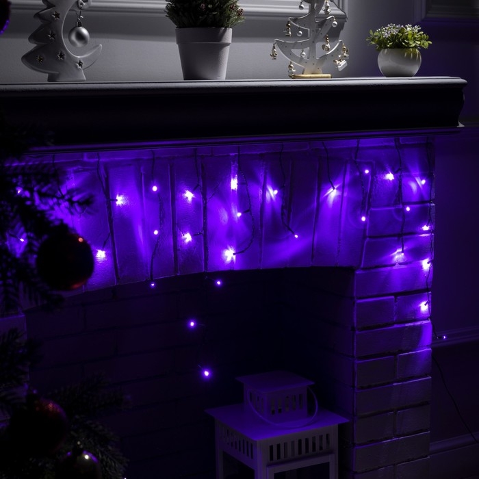 Гирлянда «Бахрома» 1.8 × 0.5 м, IP20, тёмная нить, 48 LED, свечение фиолетовое, 8 режимов, 220 В Гирлянда «Бахрома» 1.8 × 0.5 м, IP20, тёмная нить, 48 LED, свечение фиолетовое, 8 режимов, 220 В