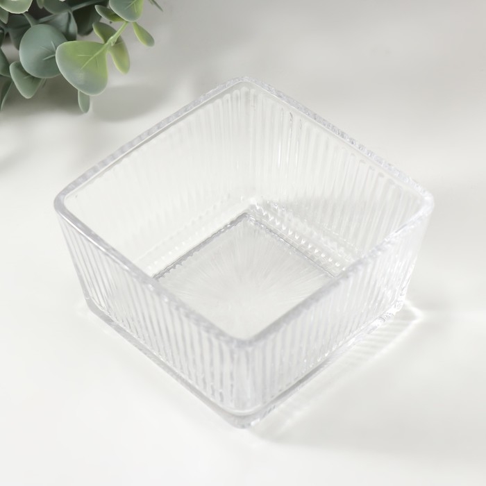 Подсвечник стекло на 1 свечу "Квадратный ребристый" прозрачный 9х9х5,5 см