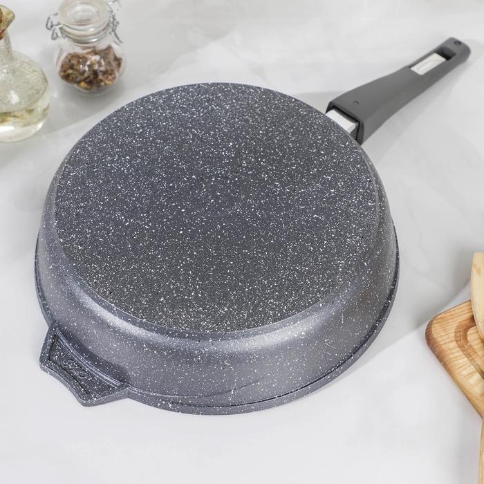 Сковорода &laquo;Гранит&raquo;, d=28 см, стеклянная крышка, съёмная ручка, антипригарное покрытие, цвет серый