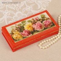 Шкатулка - купюрница &laquo;Розы&raquo;, красная, 8,5&times;17 см, лаковая миниатюра