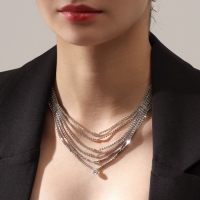 Колье &laquo;Голливуд&raquo; водопад, 6 рядов, цвет белый в серебре, 30 см