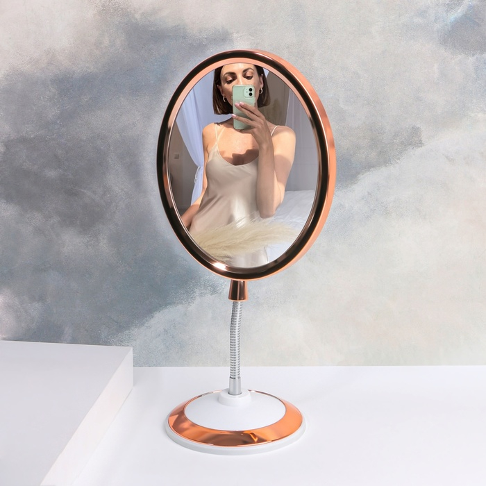 Зеркало на гибкой ножке «Овал», двустороннее, с увеличением, зеркальная поверхность 14 × 17 см, цвет медный/белый Зеркало на гибкой ножке «Овал», двустороннее, с увеличением, зеркальная поверхность 14 × 17 см, цвет медный/белый