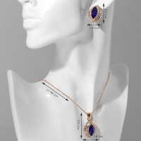 Гарнитур 2 предмета: серьги, кулон &laquo;Эдель&raquo; трио миндаль, цвет сине-белый в золоте, 50 см