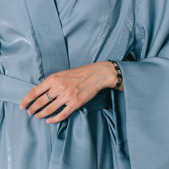 Браслет керамика &laquo;Ритм&raquo;, цвет чёрный в серебре, 20,5 см