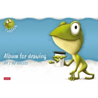 Альбом для рисования А4, 40 листов, на скрепке, "Лягушонок Ден", обложка мелованный картон, матовая ламинация, тиснение, блок 100 г/м&sup2;, МИКС