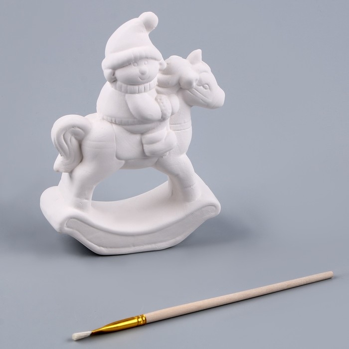 Новый год! Фигурка под роспись &laquo;Снеговичок верхом&raquo;, с кистью
