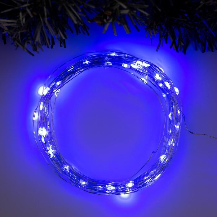 Гирлянда &laquo;Нить&raquo; 10 м роса, IP20, серебристая нить, 100 LED, свечение синее, 12 В