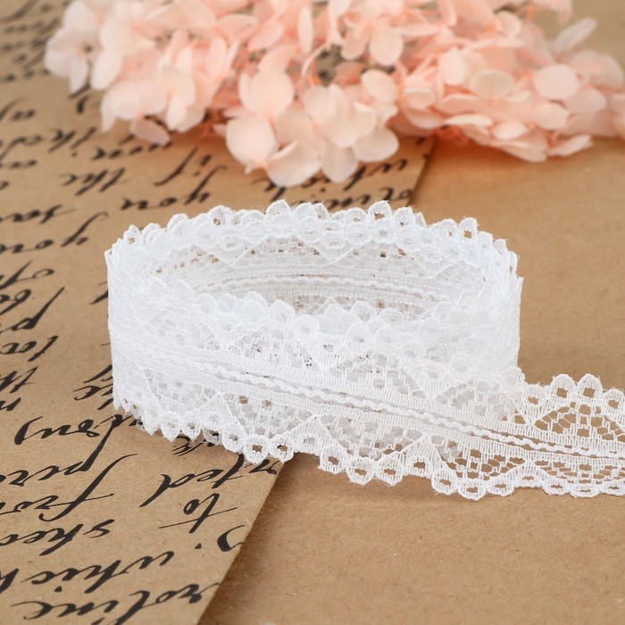 Кружево капроновое, 25 мм &times; 10 &plusmn; 1 м, цвет белый