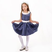 Карнавальный костюм &laquo;Стиляги 5&raquo;, платье синее в белый горох, повязка, р. 36, рост 140 см