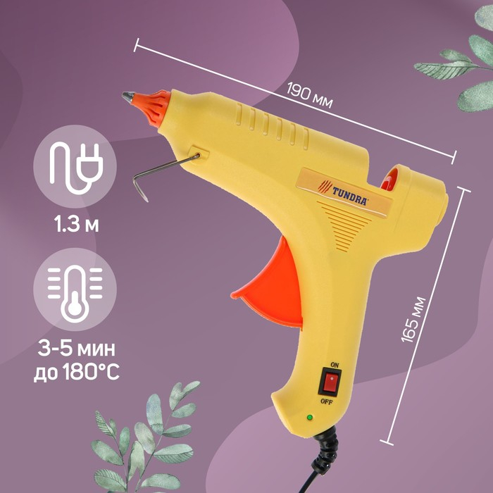 Клеевой пистолет ТУНДРА, 80 Вт, 220 В, выключатель, индикатор, антикапля, шнур 1.3 м, 11 мм Клеевой пистолет ТУНДРА, 80 Вт, 220 В, выключатель, индикатор, антикапля, шнур 1.3 м, 11 мм