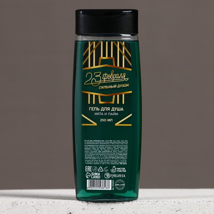 Гель для душа &laquo;С 23 Февраля!&raquo;, 250 мл, аромат мяты и лайма, HARD LINE