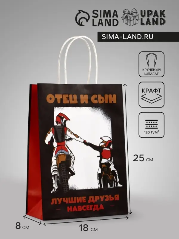 Пакет подарочный крафт &laquo;Отец и сын&raquo;, 18&times;8&times;25 см