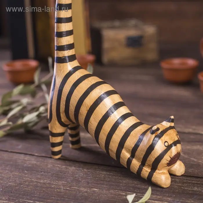 Сувенир дерево "Кошка полосатая под кольца" 12х4х25 см