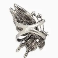 Кольцо для платка "Бабочка профиль", цвет белый в чернёном серебре