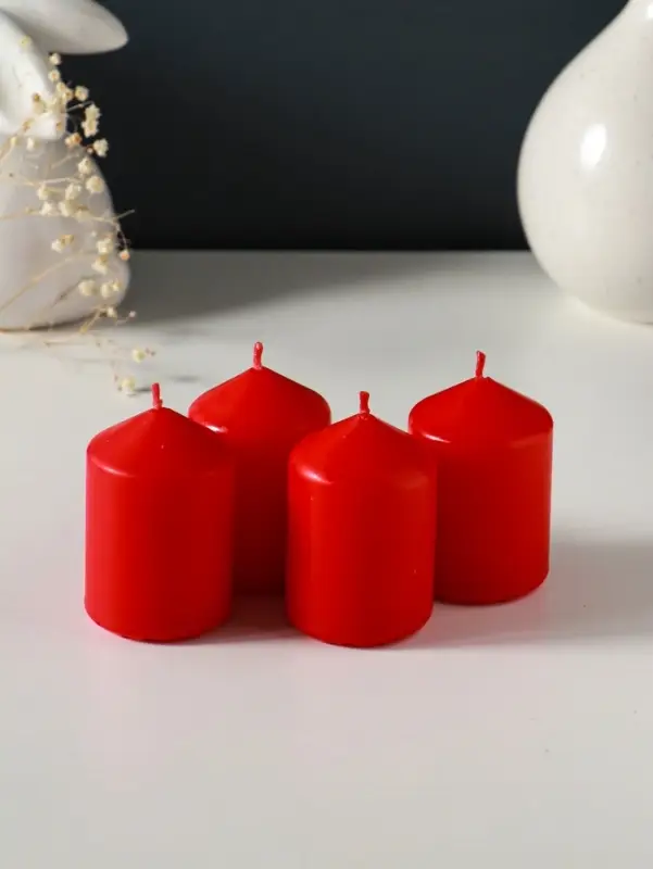 Свеча-цилиндр 4х6 см, 70 гр (набор 4 шт) красный