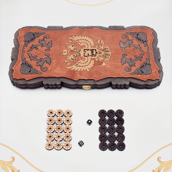 Нарды деревянные большие, резные, настольная игра "Герб", 45 х 45 см