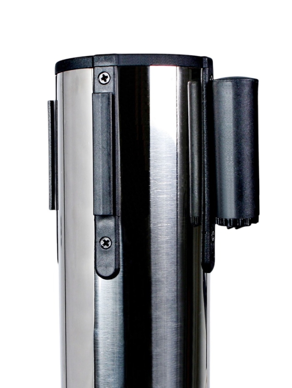 Стойка ограждения сер с вытяжной лентой-470см КРАСНАЯ,высота-90см,d- 8см,напольный d-35см