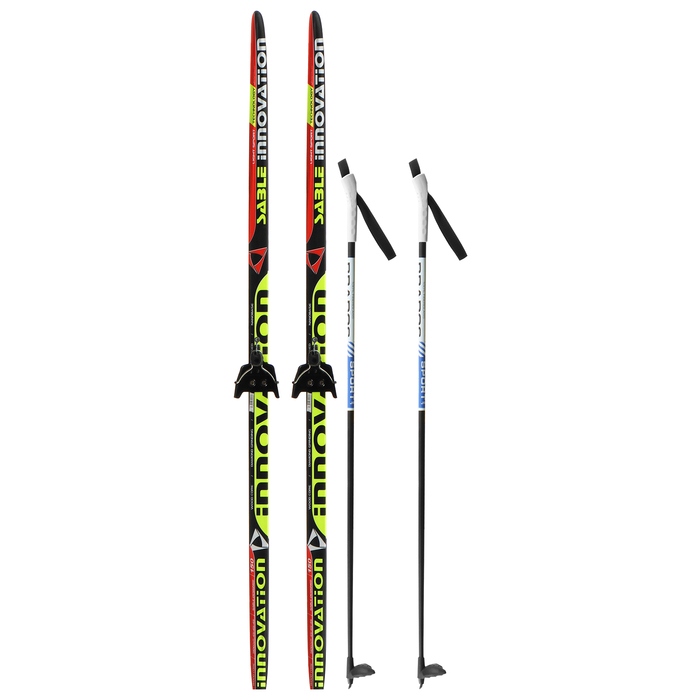 Комплект лыжный: пластиковые лыжи 150 см без насечек, стеклопластиковые палки 110 см, крепления NN75 мм, цвета МИКС