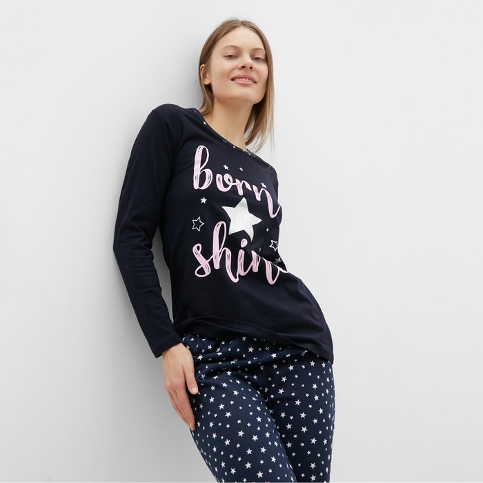 Комплект домашний женский (джемпер и брюки), цвет темно-синий, размер 50