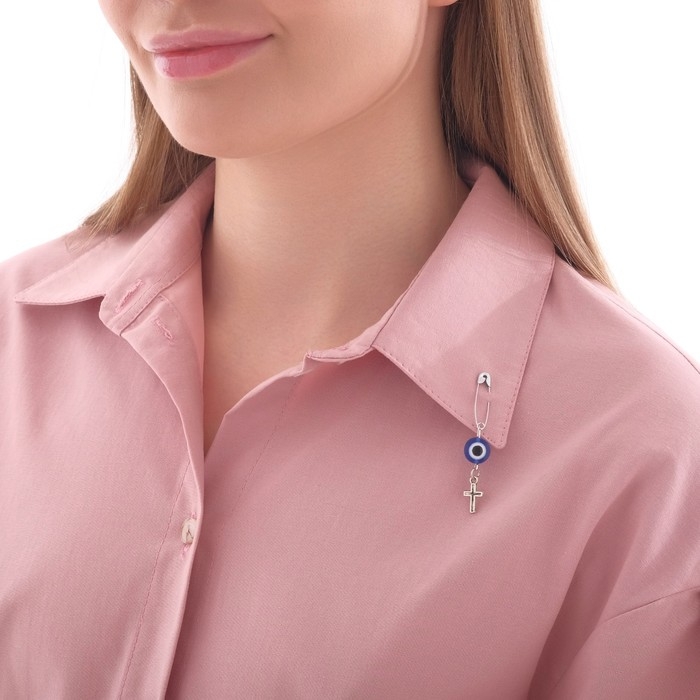 Булавка-оберег &laquo;Защита на дороге&raquo;, крестик, 2,2 см, цвет бело-синий в серебре