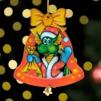 Ёлочная игрушка "Дракон в колокольчике", ламинация, 84 х 93мм