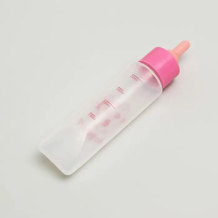 Бутылочка для вскармливания грызунов 30 мл с силиконовой соской (короткий носик), розовая