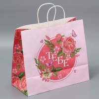 Пакет подарочный крафтовый, упаковка, &laquo;Тебе&raquo;, цветы, 32 х 28 х 15 см