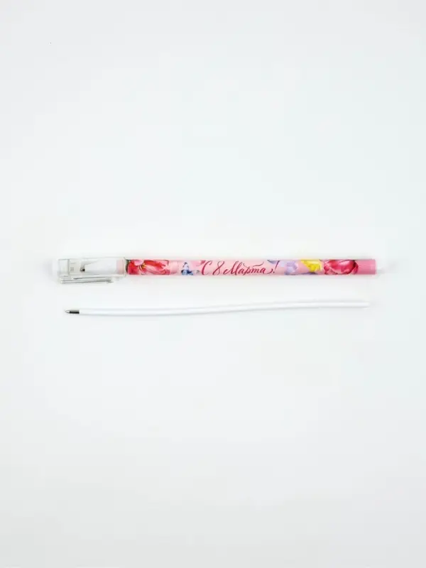 Ручка пластик с колпачком "8 Марта", синяя паста 0.5 мм