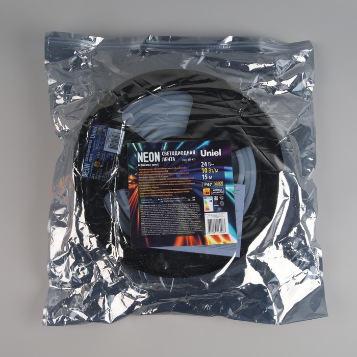 Гибкий неон Uniel 8 &times; 16 мм, IP67, 15 м, SMD2835, 120 LED/м, 10 Вт/м, 24 В, свечение белое