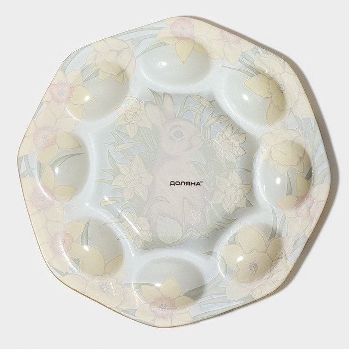Подставка стеклянная для яиц Доляна &laquo;Кролик в цветах&raquo;, 8 ячеек, 22&times;22 см