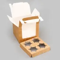 Коробка для 4 капкейков, крафт 16&times;16&times;14 см