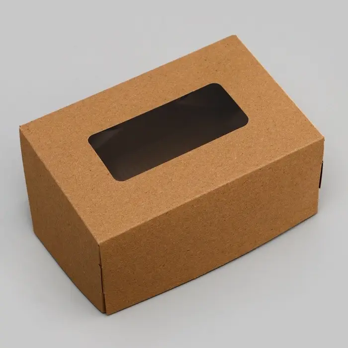 Коробка складная, с окном, крафт, 15&times;10&times;7 см