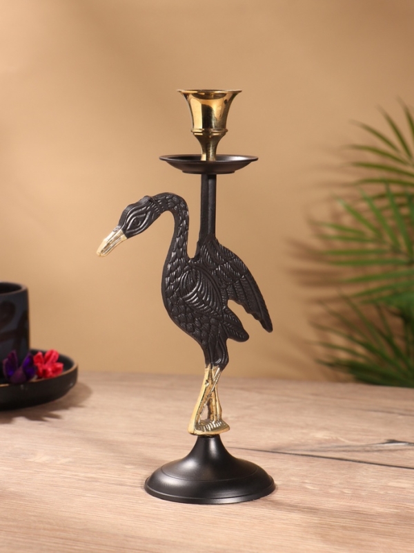 Подсвечник на 1 свечу "Дикая природа" латунь, черный с золотом  12х7,5х23,5 см