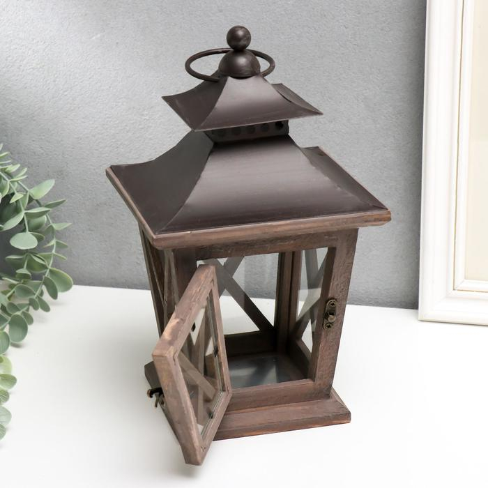 Подсвечник дерево на 1 свечу "Фонарь" тёмное дерево 26х15,4х15,4 см