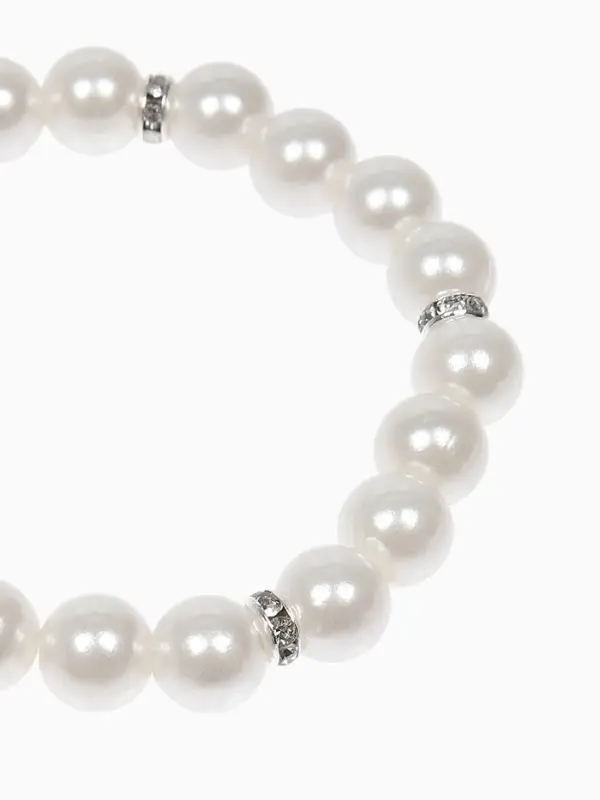 Набор детский &laquo;Выбражулька&raquo; 2 предмета: бусы, браслет d=6 см. жемчуг, белый в серебре