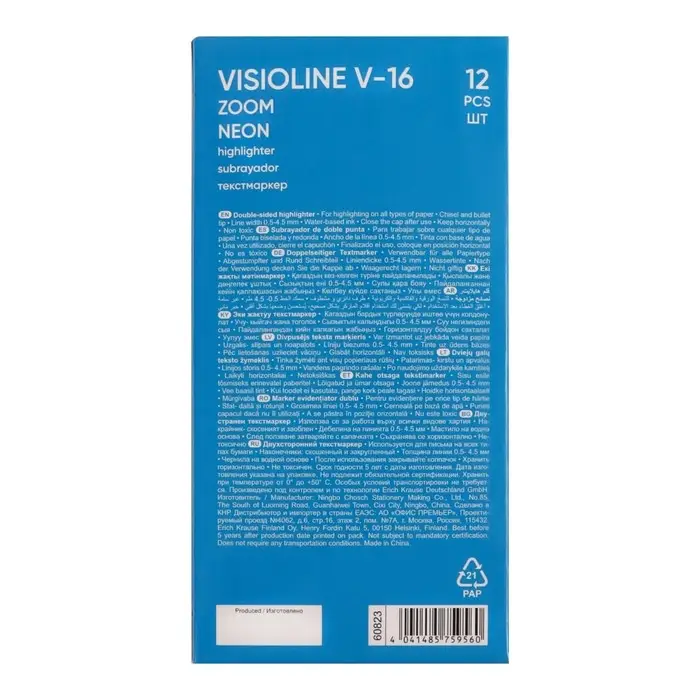 Маркер текстовыделитель 0.5-3.5 мм ErichKrause Visioline V-16 Zoom Neon, двухсторонний, желтый неон, чернила на водной основе